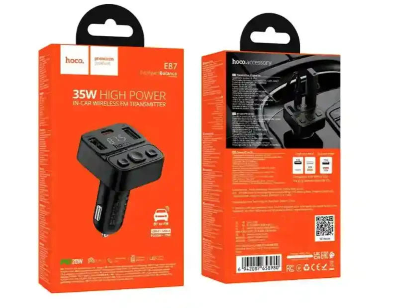 Hoco E87 Delta 35W(1A1C) car BT FM transmitter black 2