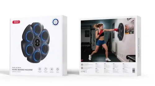 Țintă muzicală de box XO SF-02, 6 ținte, lumini RGB, punctaj automat (cu mănuși de box pentru adulți), neagră