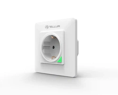 Priza WiFi perete, Schuko, 3000W, 16A, Tellur White TLL331321, compatibil Amazon Alexa, Google Assistance