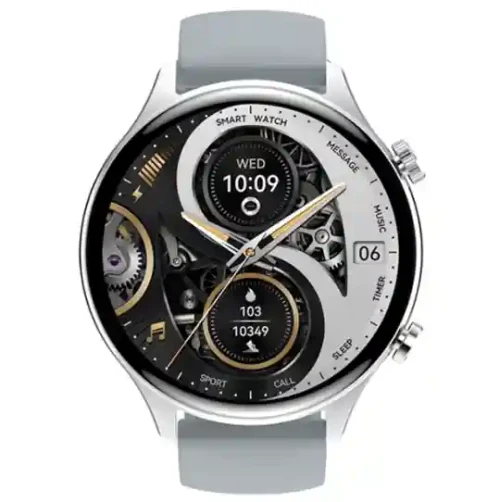 XO J14 Круглые спортивные часы с большим AMOLED-экраном диагональю 1,75 дюйма и функцией голосового управления, серебристый цвет.